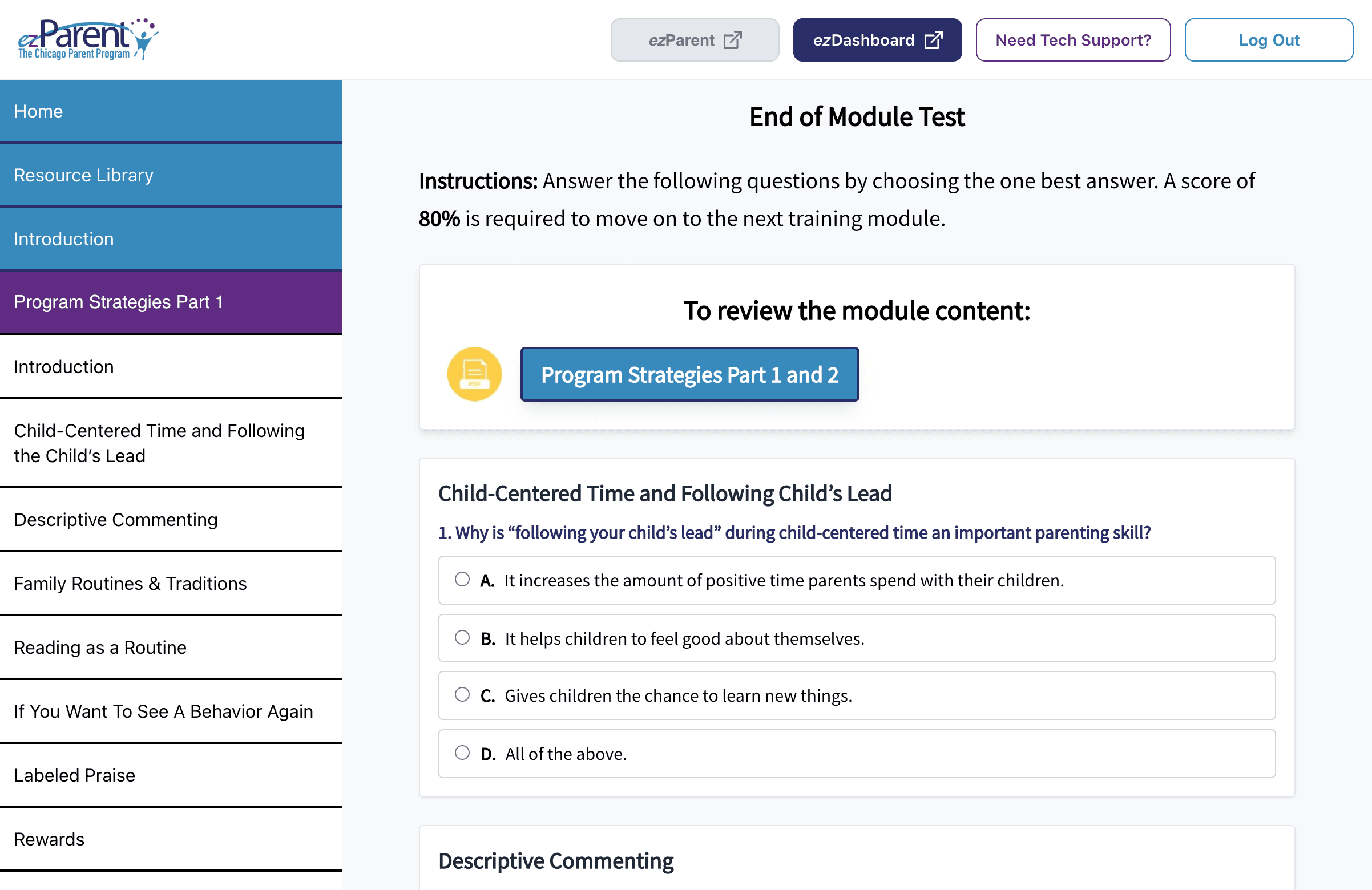 ezParent facilitator dashboard